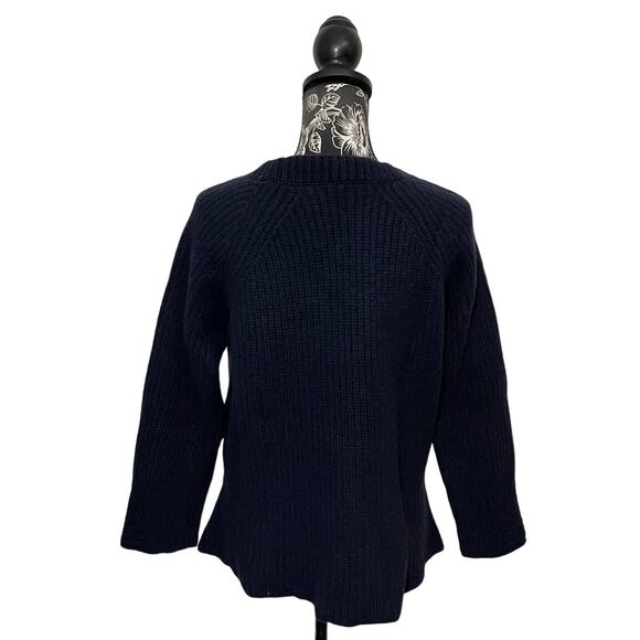 Weekend Max Mara Knit Sweater Virgin Wool Navy Blue Vented Hem Size Large - Picture 5 of 9
